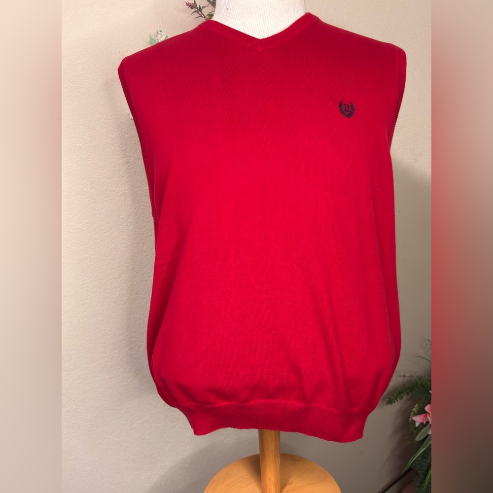 Chaps Men's Red V Neck Cotton Sweater Vest- Large